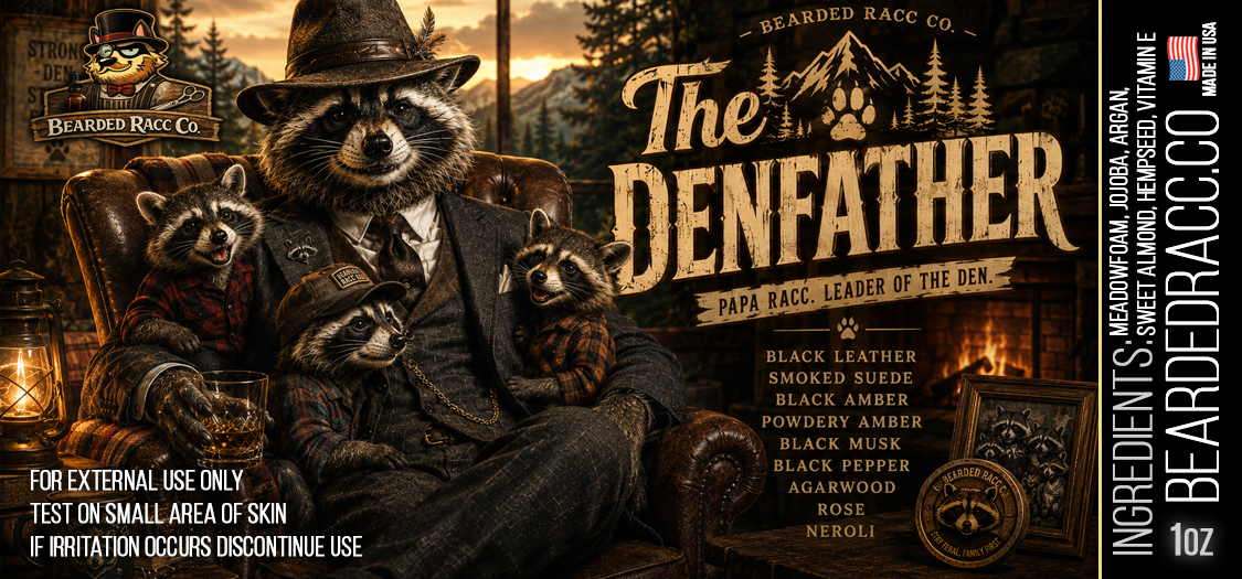 The Denfather - Black Leather, Smoked Suede, Black Amber, Powdery Amber, Black Musk, Black Pepper, Agarwood, Rose, Neroli