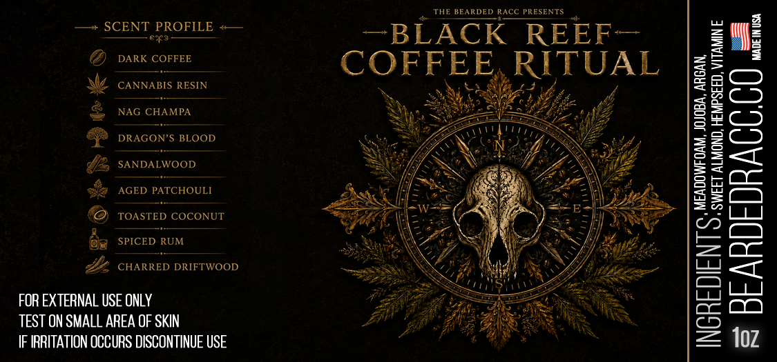 Black Reef Coffee Ritual - Dark Coffee, Cannabis Resin, Nag Champa, Dragon's Blood, Sandalwood, Aged Patchouli, Toasted Coconut, Spiced Rum, Charred Driftwood