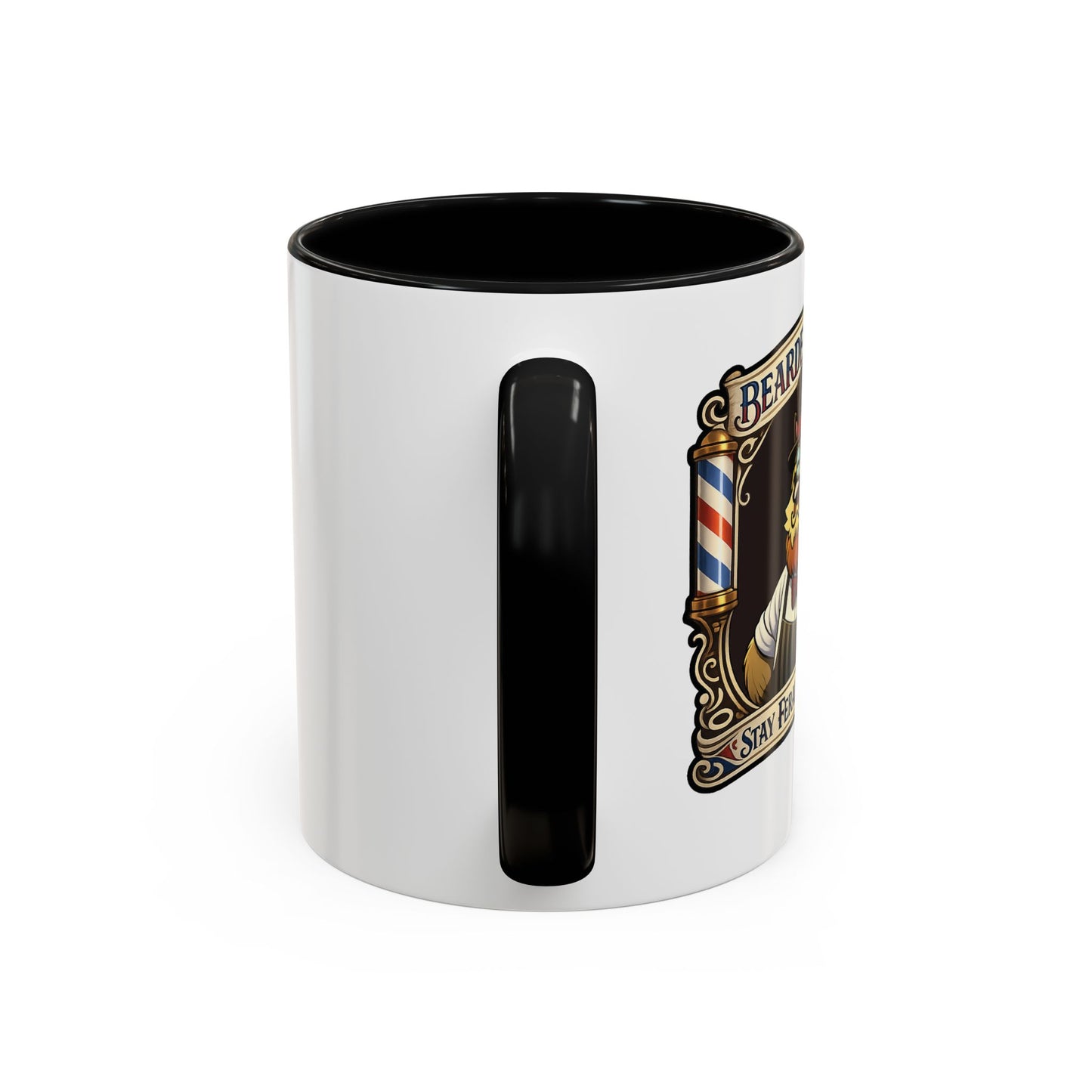 Barbershop Racc Coffee Mug — Stay Feral My Friends (Bearded Racc Co) Accent Mug (11/15oz)