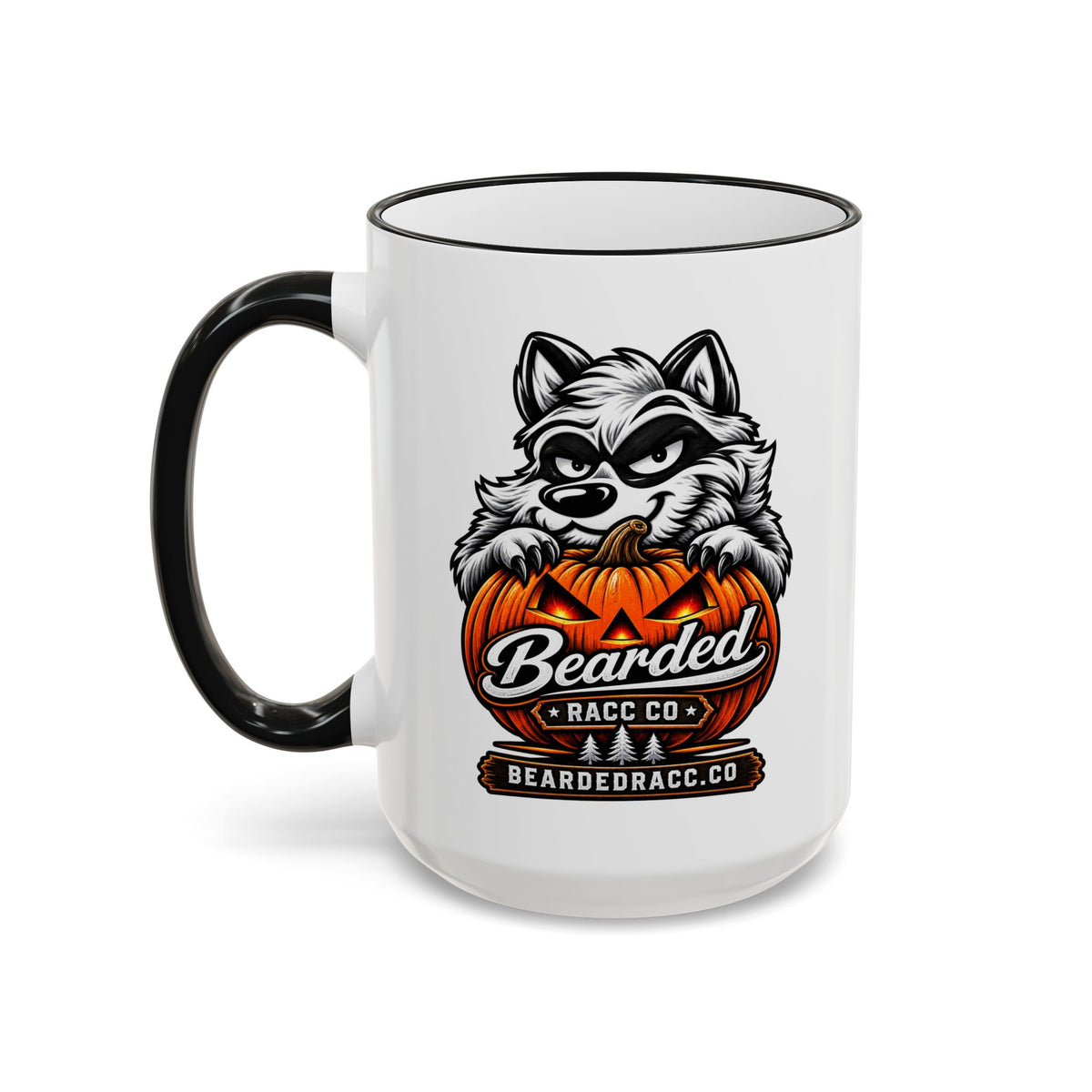 Accent Rim & Handle Mug (11oz, 15oz) - Racc-o-Lantern Mug (Bearded Racc Co)