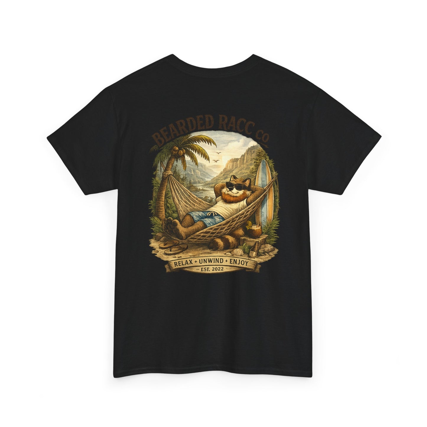 Summer Chill T-Shirt - "Relax. Unwind. Enjoy." (Bearded Racc Co) Extended Sizes