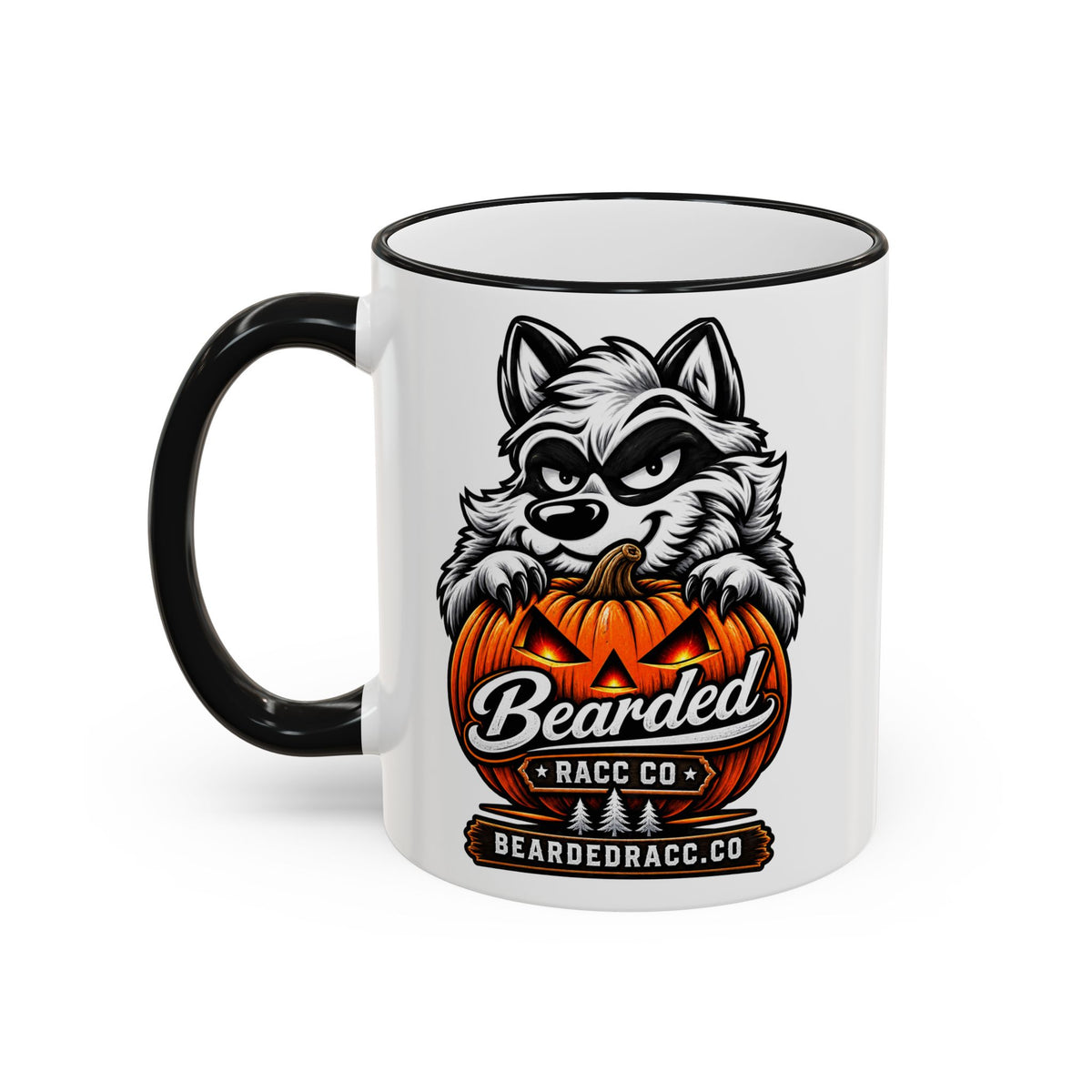 Accent Rim & Handle Mug (11oz, 15oz) - Racc-o-Lantern Mug (Bearded Racc Co)