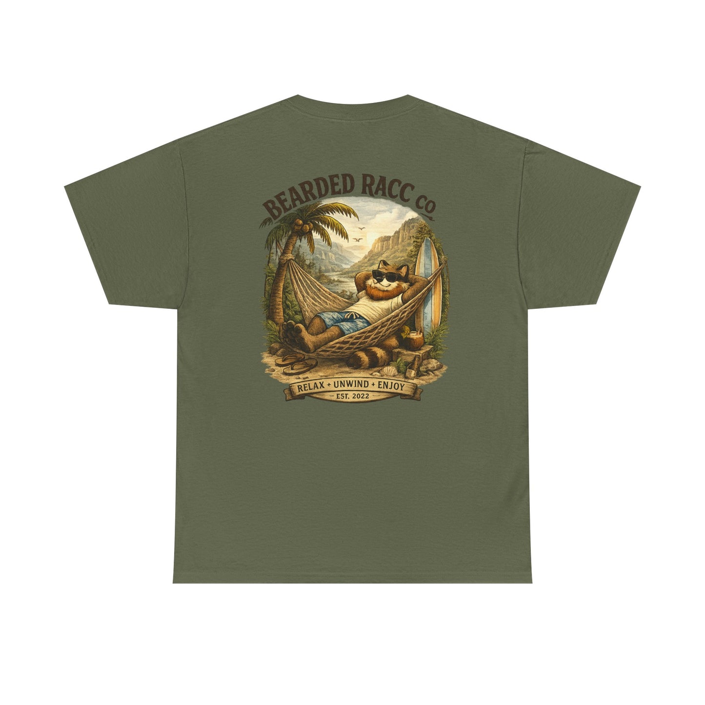 Summer Chill T-Shirt - "Relax. Unwind. Enjoy." (Bearded Racc Co) Extended Sizes