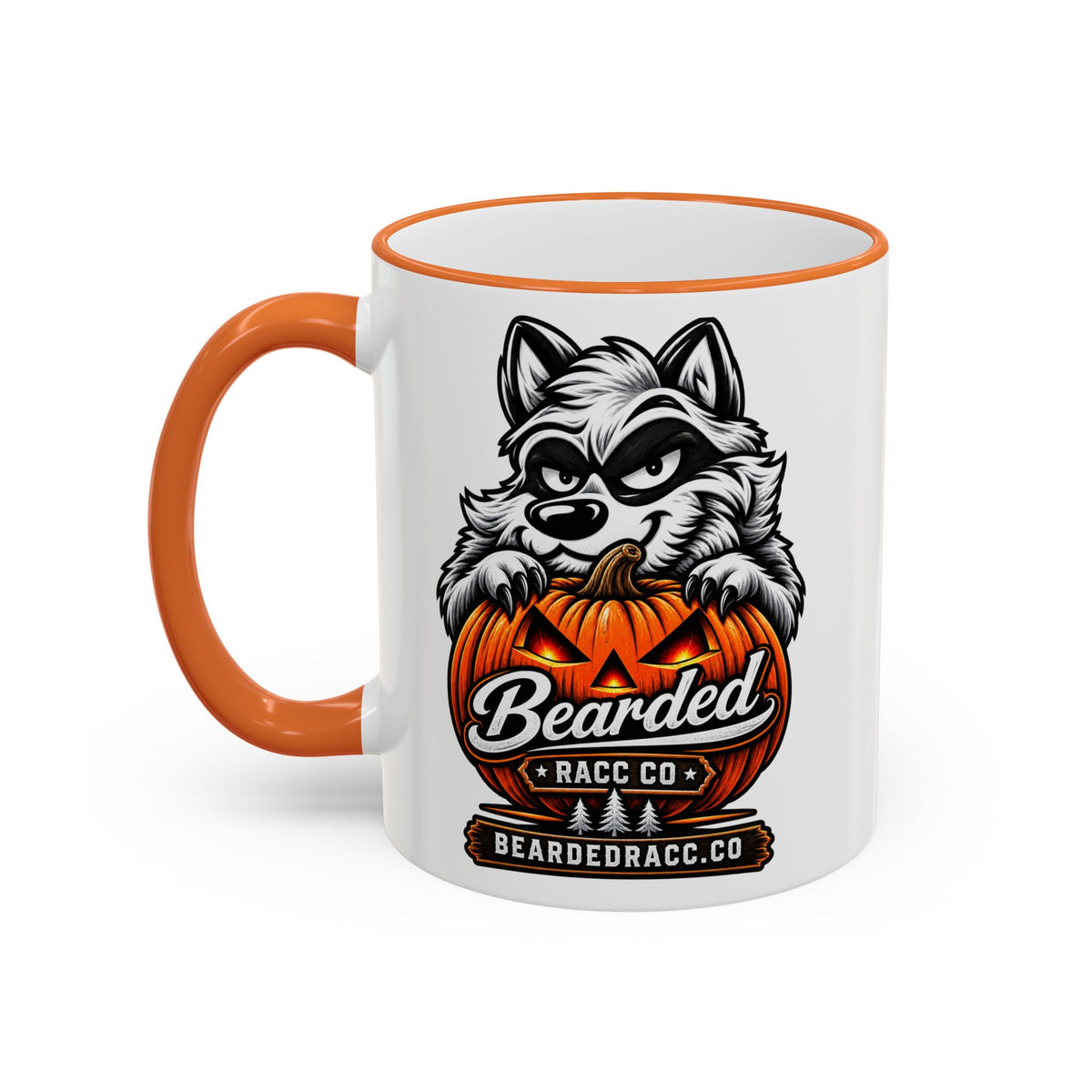 Accent Rim & Handle Mug (11oz, 15oz) - Racc-o-Lantern Mug (Bearded Racc Co)