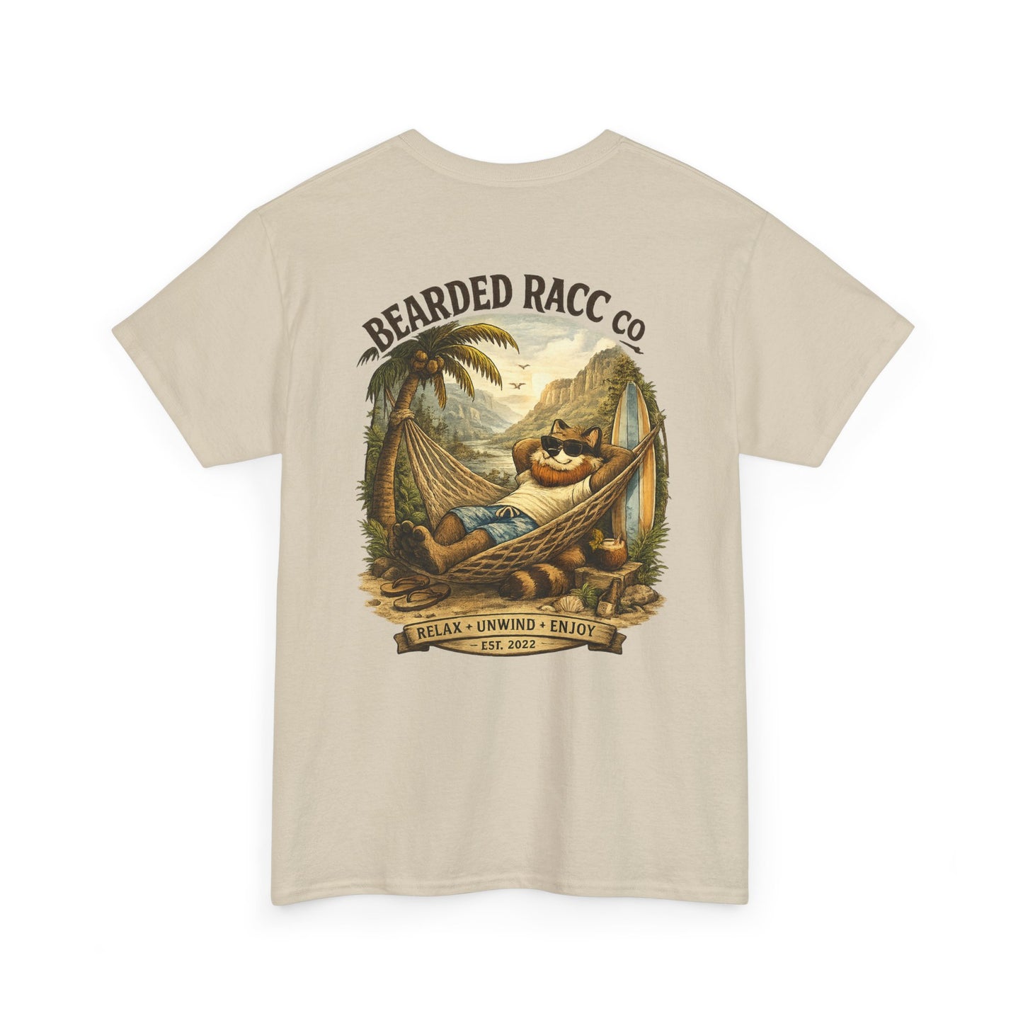 Summer Chill T-Shirt - "Relax. Unwind. Enjoy." (Bearded Racc Co) Extended Sizes