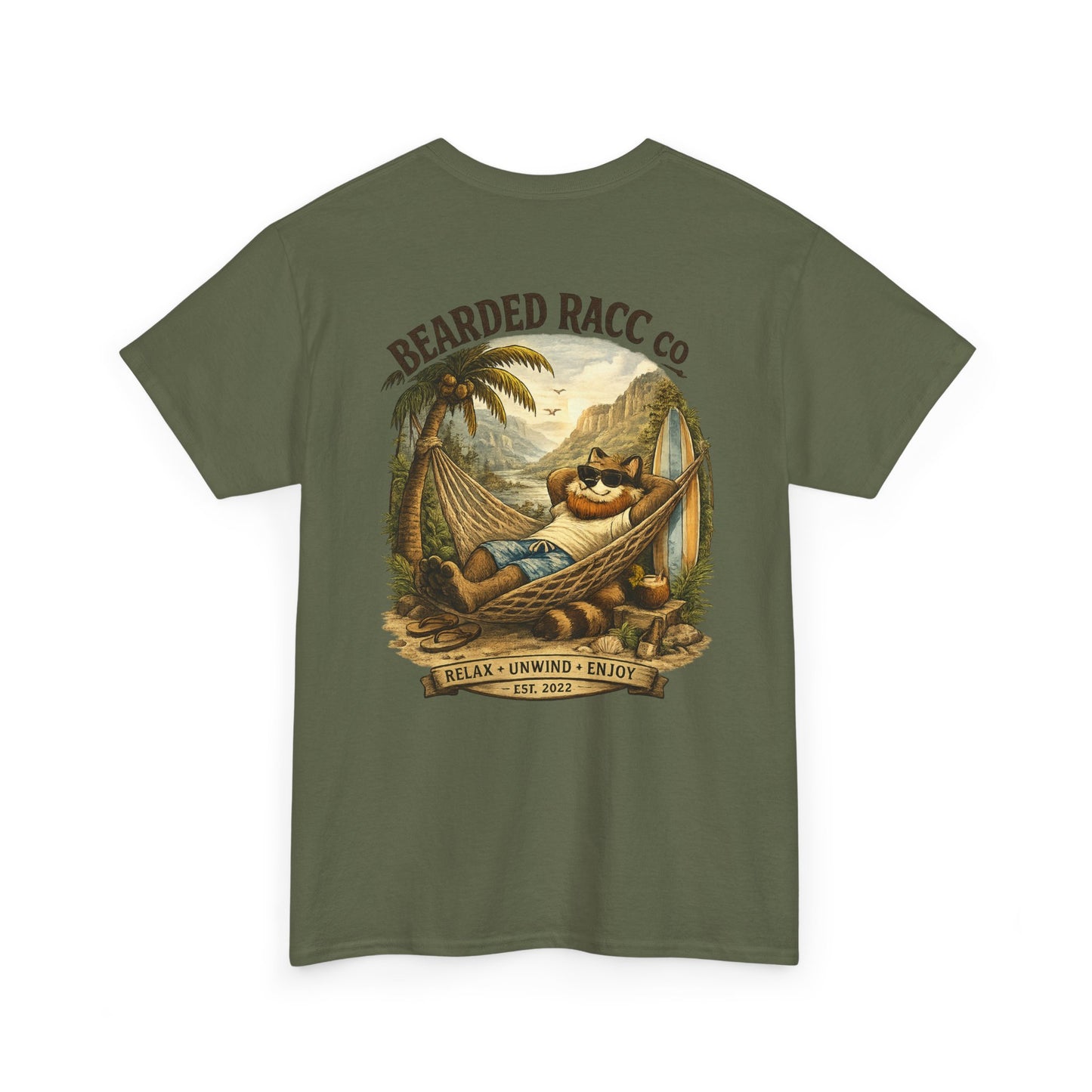 Summer Chill T-Shirt - "Relax. Unwind. Enjoy." (Bearded Racc Co) Extended Sizes
