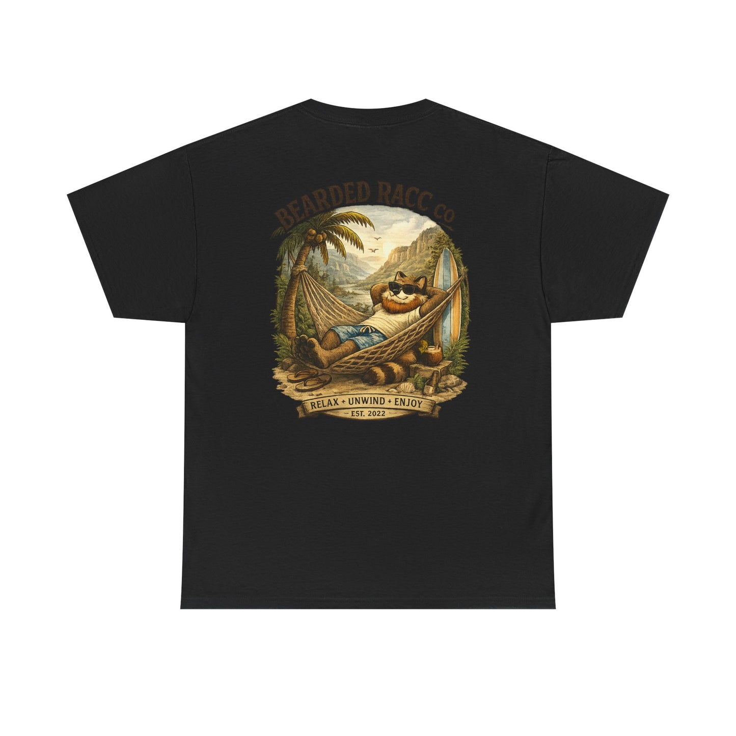 Summer Chill T-Shirt - "Relax. Unwind. Enjoy." (Bearded Racc Co) Extended Sizes