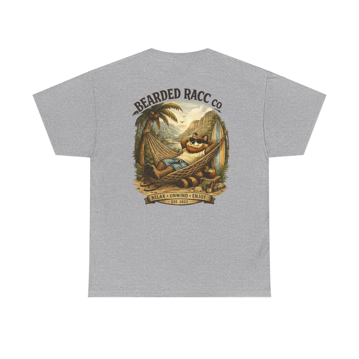 Summer Chill T-Shirt - "Relax. Unwind. Enjoy." (Bearded Racc Co) Extended Sizes
