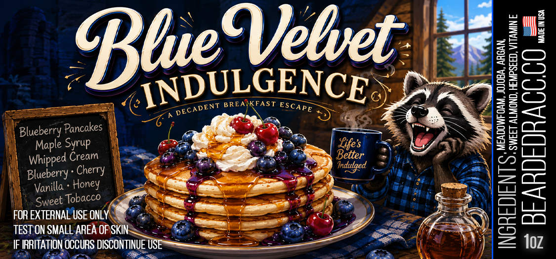 Blue Velvet Indulgence - Blueberry Pancakes, Maple Syrup, Whipped Cream, Blueberry, Cherry, Vanilla, Honey, Sweet Tobacco