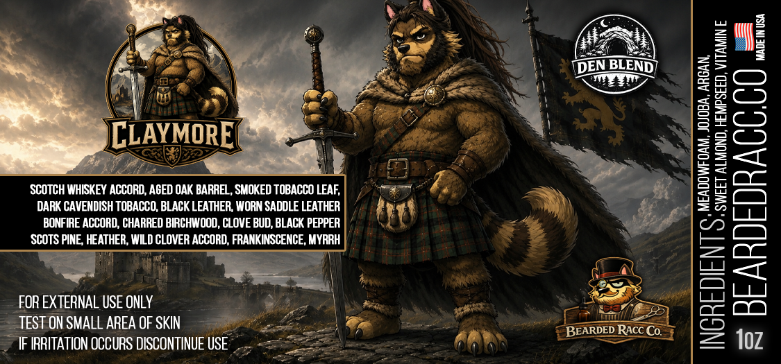 Claymore - Scotch Whiskey Accord, Aged Oak Barfel, Smoked Tobacco Leaf, Dark Cavendish Tobacco, Black Leather, Worn Saddle Leather, Bonfire Accord, Charred Birchwood, Clove Bud, Black Pepper, Scots Pine, Wild Clover Accord, Frankincense, Myrrh