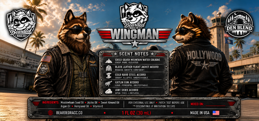 Wingman - Creed Silver Mountain Water Cologne, Black Leather Flight Jacket, Cold Hard Steel, Gatling Gun, Airy Skies