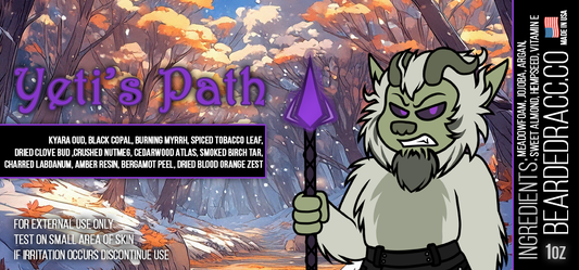 Yeti's Path - Kyara Oud, Black Copal, Burning Myrrh, Spiced Tobacco Leaf, Dried Clove Bud, Crushed Nutmeg, Cedarwood Atlas, Smoked Birch Tar, Charred Labdanum, Amber Resin, Bergamot Peel, Dried Blood Orange Zest